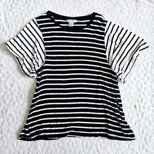 Tommy Bahama multi striped tee wide sleeves oversized small black white